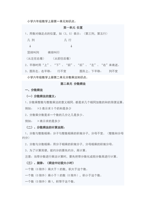 小学六年级数学上册第一单元知识点