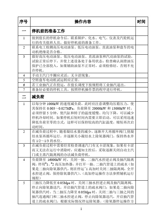 中温中压25MW汽轮机额定参数方式停机操作票