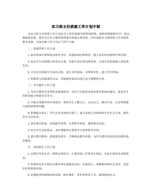 实习班主任班级工作计划中职