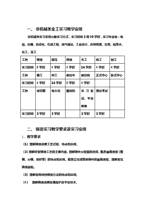 非机械类金工实习教学安排