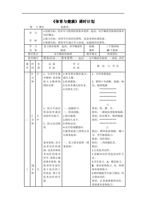 篮球第2课体育与健康课堂教学设计