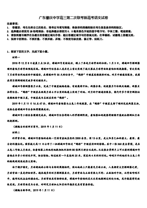 广东肇庆中学高三第二次联考新高考语文试卷及答案解析