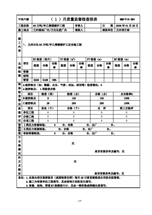 2006年1月质量监督报表