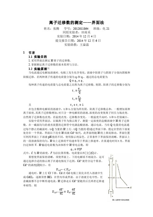 离子迁移数的测定实验报告