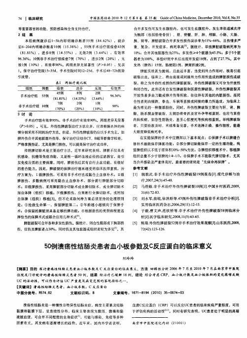 50例溃疡性结肠炎患者血小板参数及C反应蛋白的临床意义