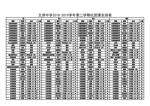 文津中学2018-2019学年第二学期社团课安排表