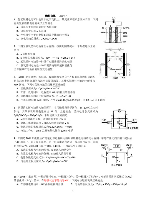 高三总复习同步练习(燃料电池)