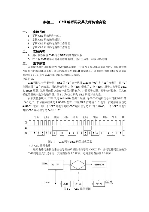 实验三CMI编译码及其光纤传输实验