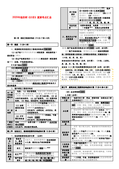 备考2020年一级造价师《计价》重要考点汇总