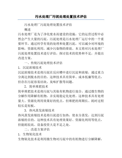 污水处理厂污泥处理处置技术评估