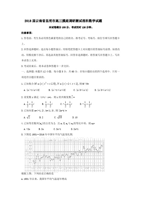 2018届云南省昆明市高三摸底调研测试理科数学试题