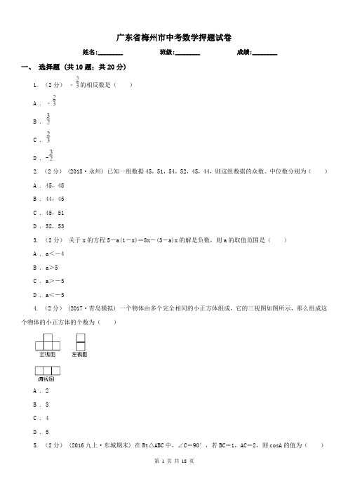 广东省梅州市中考数学押题试卷