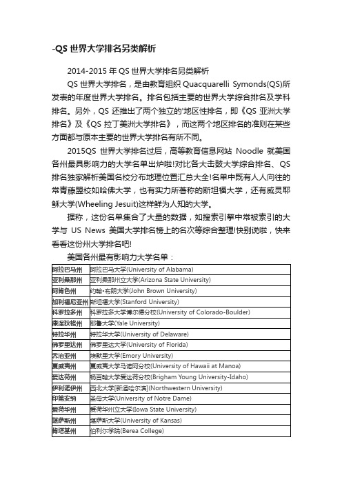 -QS世界大学排名另类解析