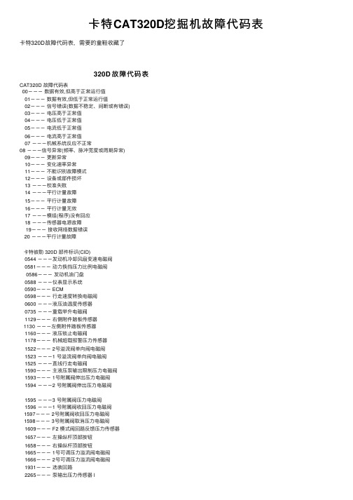 卡特CAT320D挖掘机故障代码表