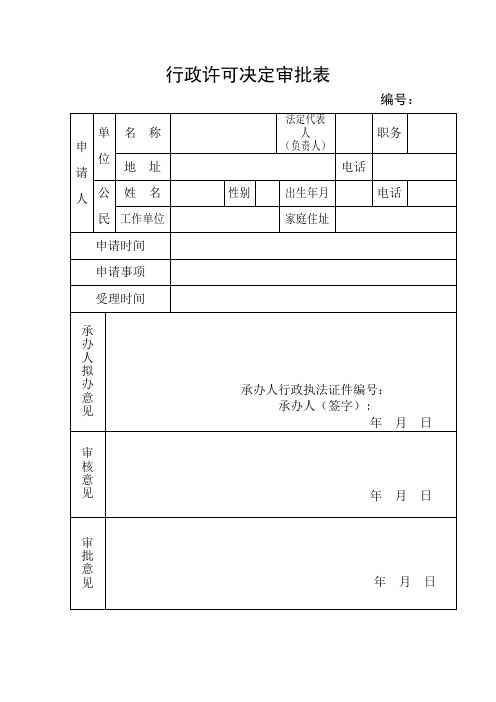 行政许可决定审批表