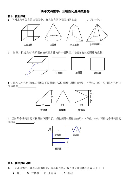 高考文科数学立体几何三视图问题分类解答