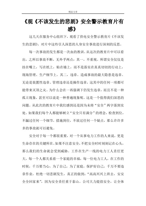 《观《不该发生的悲剧》安全警示教育片有感》