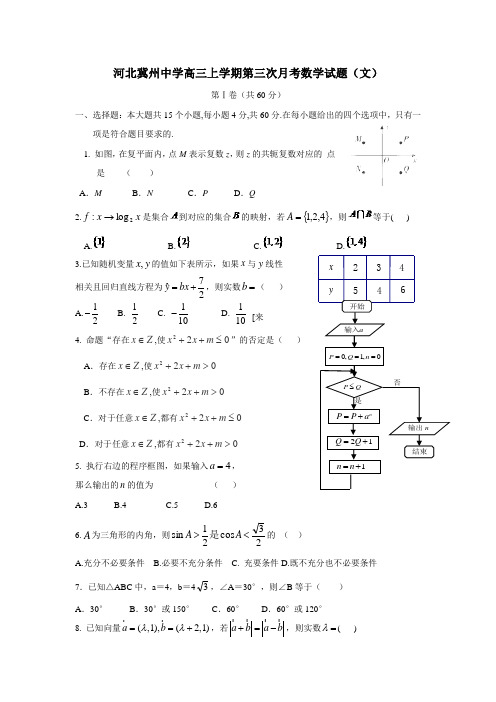 河北冀州中学2014届高三上学期11月月考数学文试题(附答案)