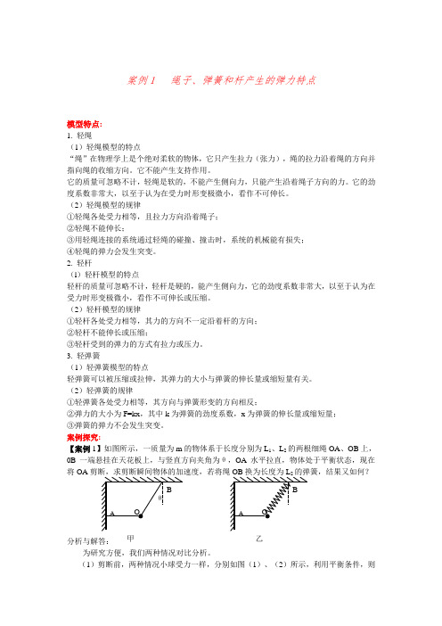 高中物理复习模型案例1绳子、弹簧(或橡皮绳)、杆产生的弹力特点