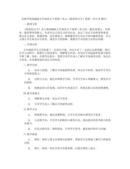 实验学校部编版五年级语文下册第三单元《我爱你汉字》教案(共计3课时)