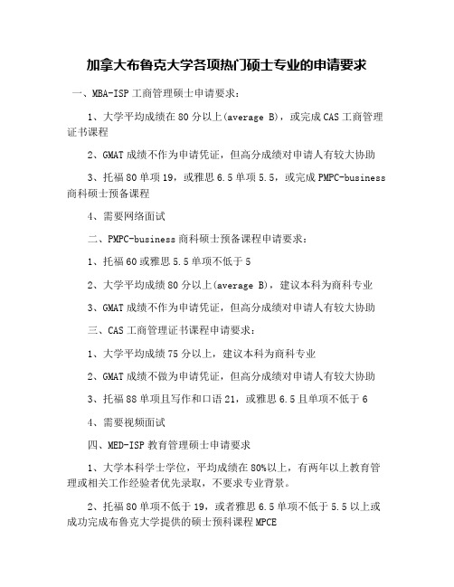 加拿大布鲁克大学各项热门硕士专业的申请要求