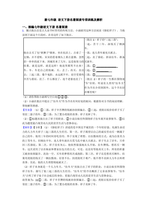 新七年级 语文下册名著阅读专项训练及解析