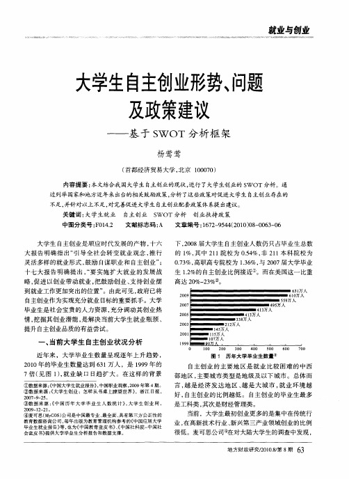 大学生自主创业形势、问题及政策建议——基于SWOT分析框架