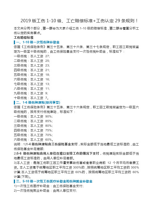 2019版工伤1-10级、工亡赔偿标准+工伤认定29条规则!