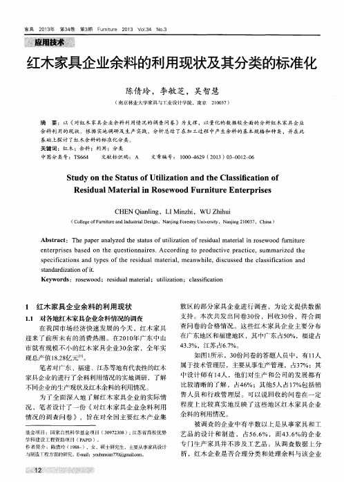 红木家具企业余料的利用现状及其分类的标准化