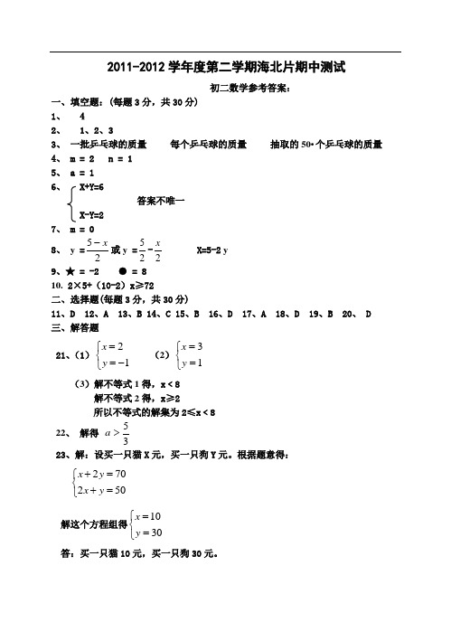 2011初二数学答案