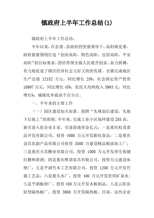 镇政府上半年工作总结(1)