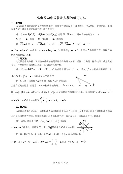 2018届高三高考数学中求轨迹方程的常见方法(含答案)