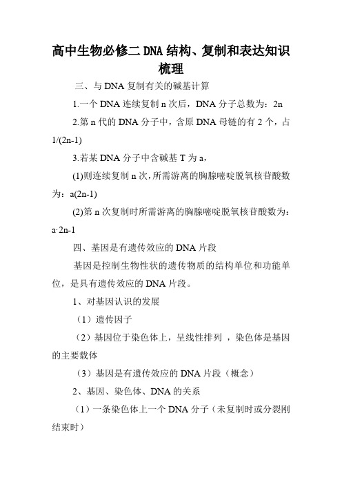 高中生物必修二DNA结构、复制和表达知识梳理.doc