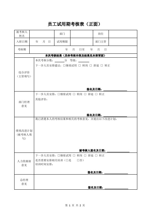 员工试用期考核表