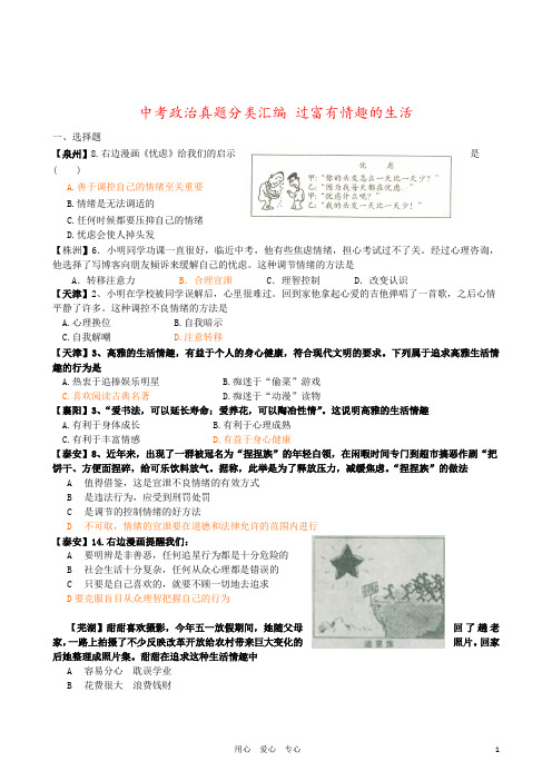 中考政治真题分类汇编 过富有情趣的生活