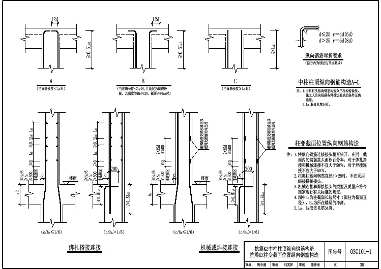 抗震KZ中柱柱顶纵向钢筋构造节点详图