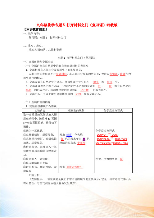 九年级化学专题8 打开材料之门(复习课)湘教版知识精讲