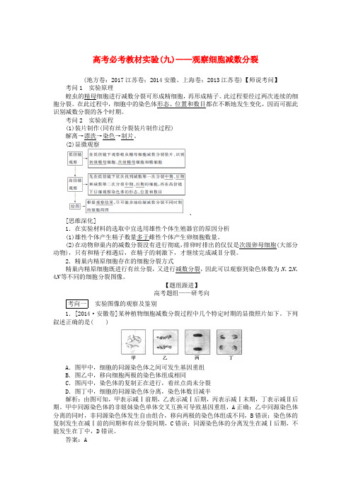 2020版高考生物一轮复习高考必考教材实验(九)——观察细胞减数分裂(含解析)