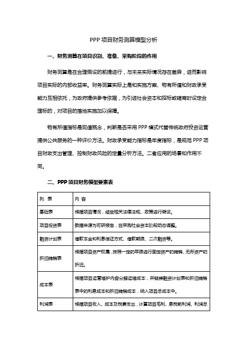 PPP项目的财务的测算模型分析报告