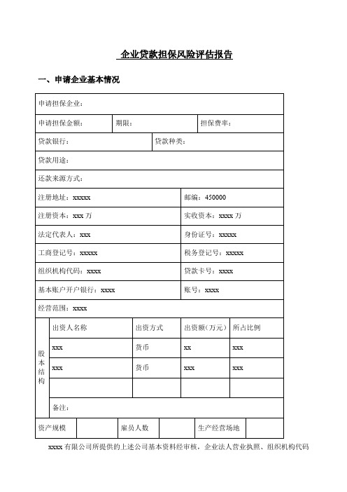 企业贷款担保风险评估报告样本