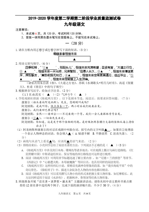 江苏省南京市秦淮区2019-2020学年度第二学期第二阶段学业质量监测试卷 九年级语文