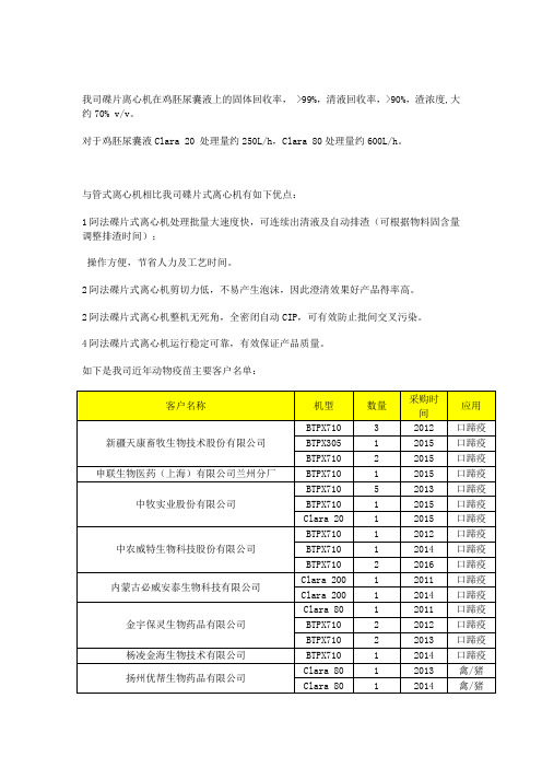 阿法拉伐碟片式离心机的使用厂家