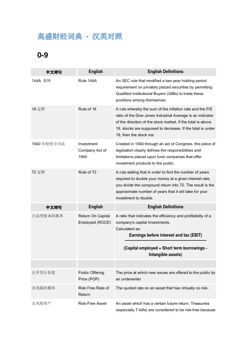 高盛财经词典-汉英对照(简