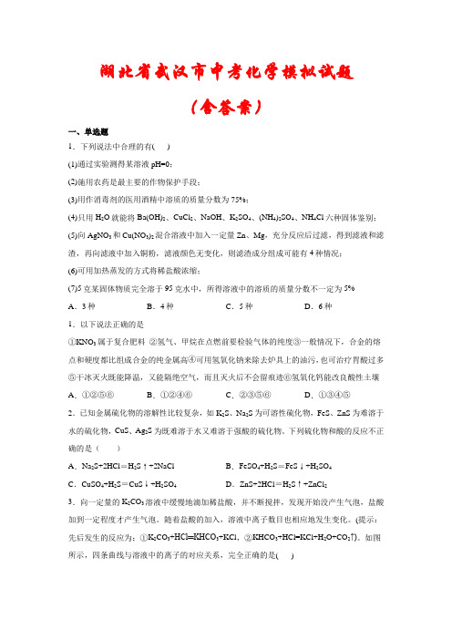 【2021】湖北省武汉市中考化学模拟试题(含答案)