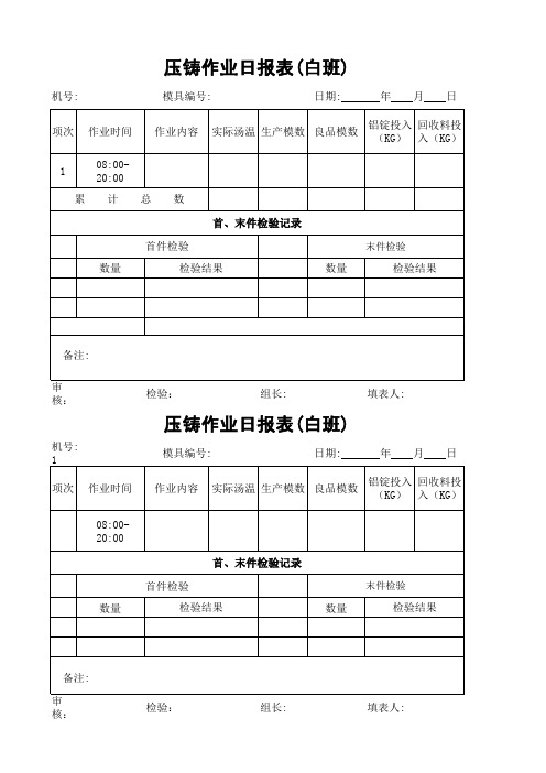 压铸首、末件检验记录