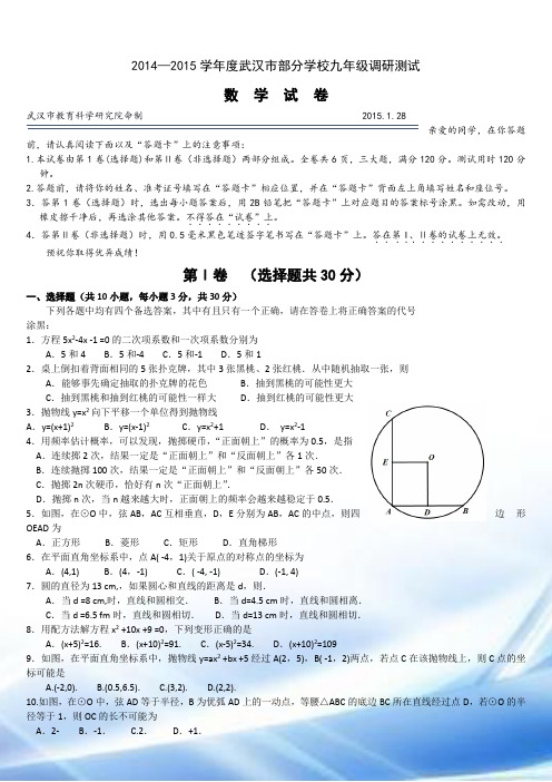 2015年武汉元月调考数学试卷+答案+分析(word版)