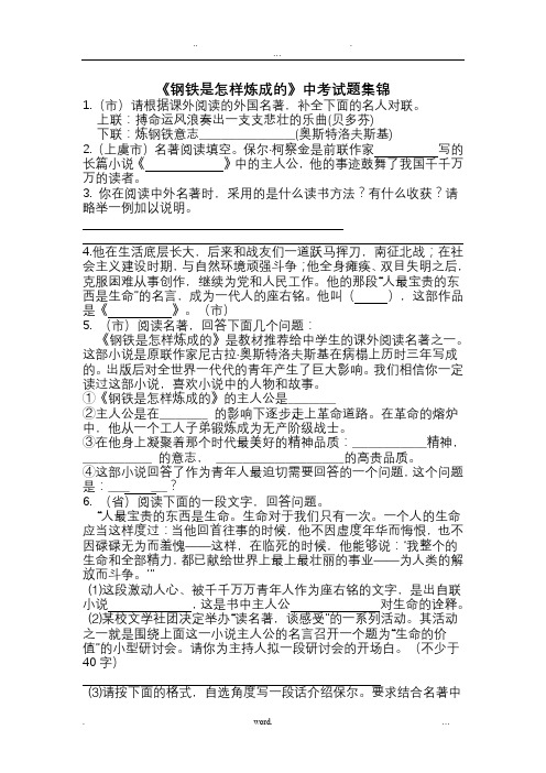 钢铁是怎样炼成的-历年中考试题汇总