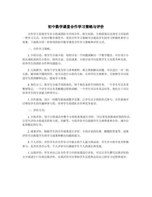 初中数学课堂合作学习策略与评价