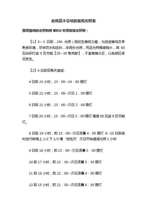 养鸡高手总结的蛋鸡光照表