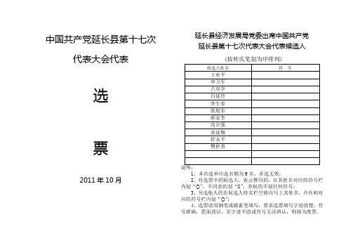 党代表选票样式